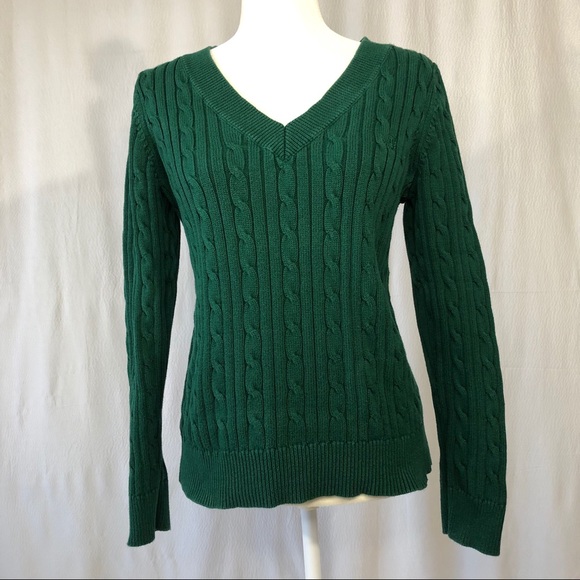 Chaps Sweaters - Chaps Classics Dark Green Cotton V Neck Sweater